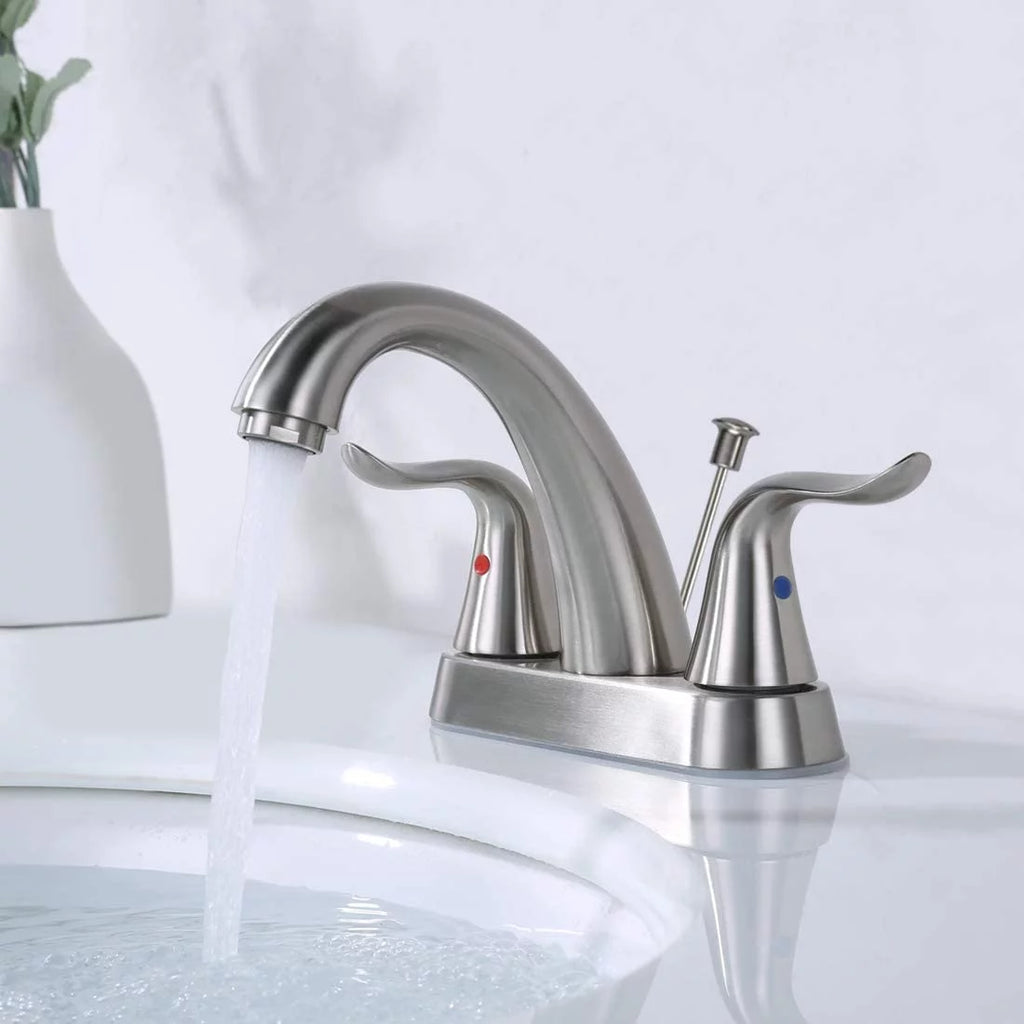 2 Handle 4 Inch Centerset Bathroom Sink Faucet with Lift Rod Drain Stopper A851000