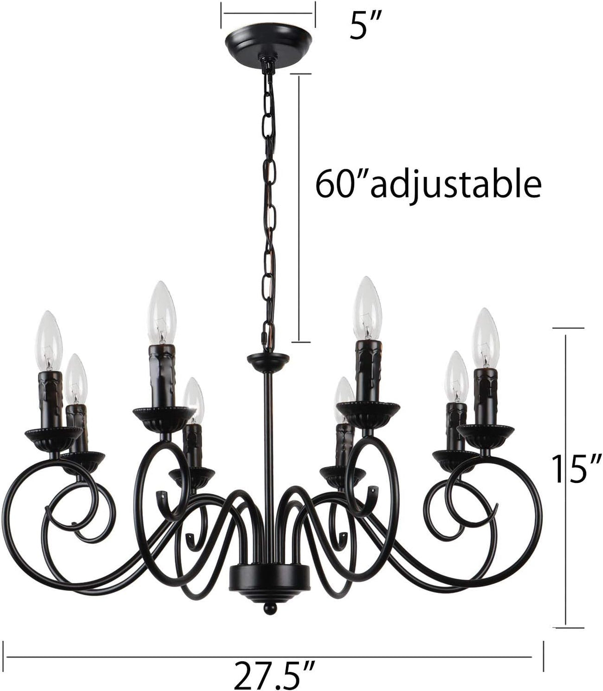 8 Lights Black Rustic Chandelier Ceiling Light Fixture Y4973