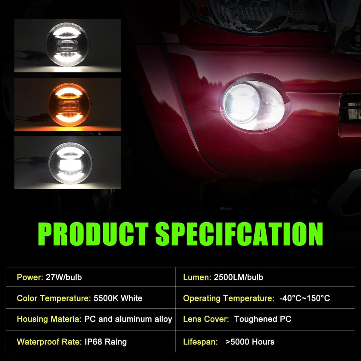 LED Fog Light Assembly with White DRL/Amber Turn Signal, Black, Pack of 2 P88292