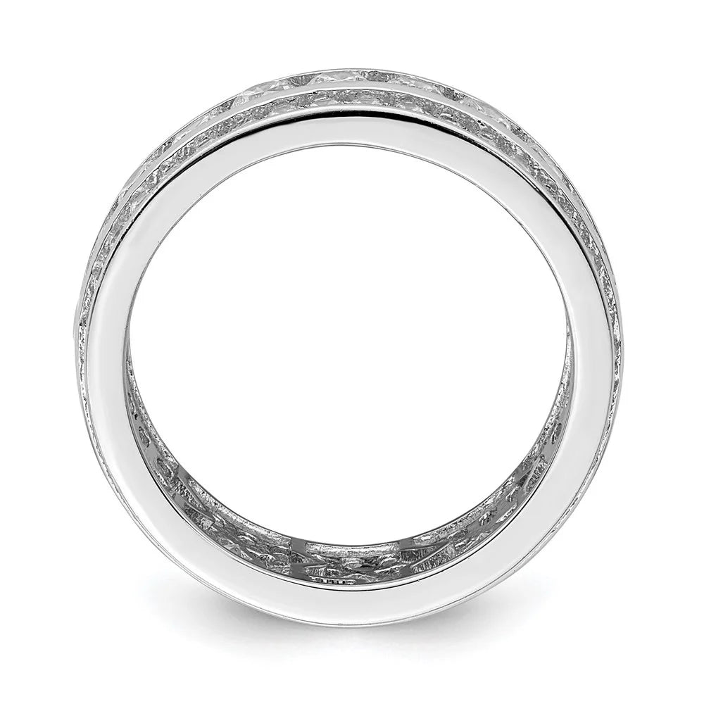 925 Sterling Silver Rhodium-plated CZ 3-row Eternity Ring Size 7 J571186