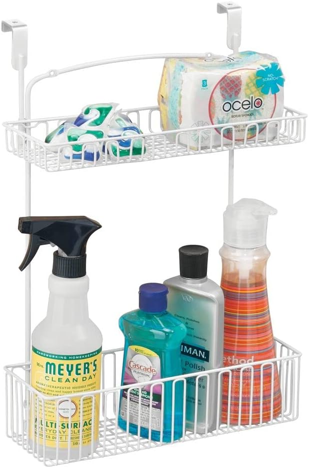 Metal Over Cabinet Kitchen Storage Organizer Basket, 2 Pack, Matte White O5434