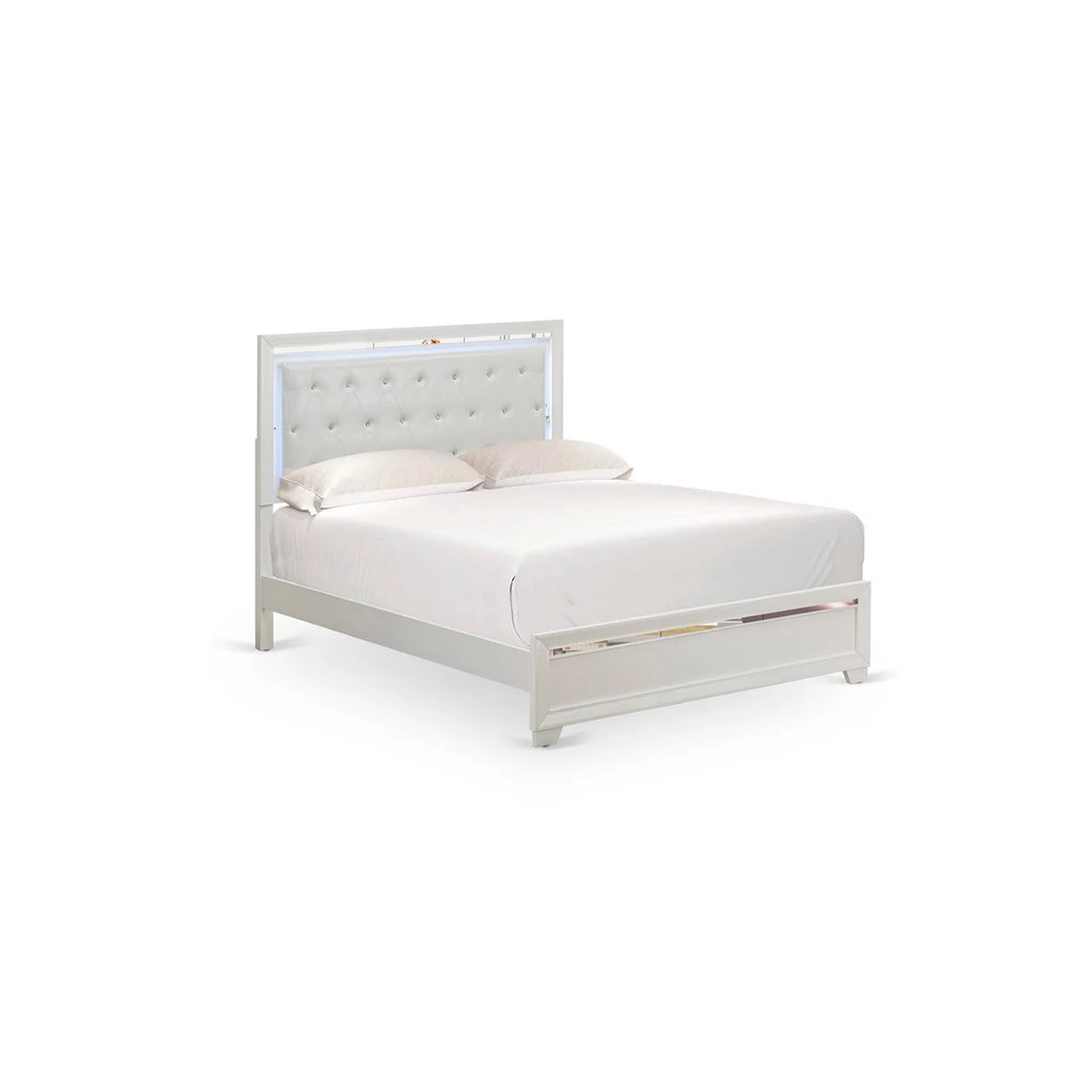 White Wood Queen Bed with Adjustable Slat P435425
