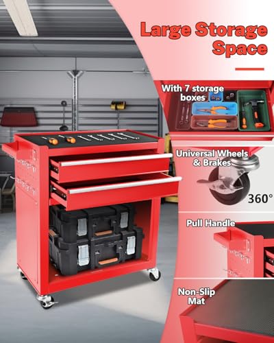 Heavy-Duty 7-Drawer Rolling Steel Tool Chest with Lock, Black W771430