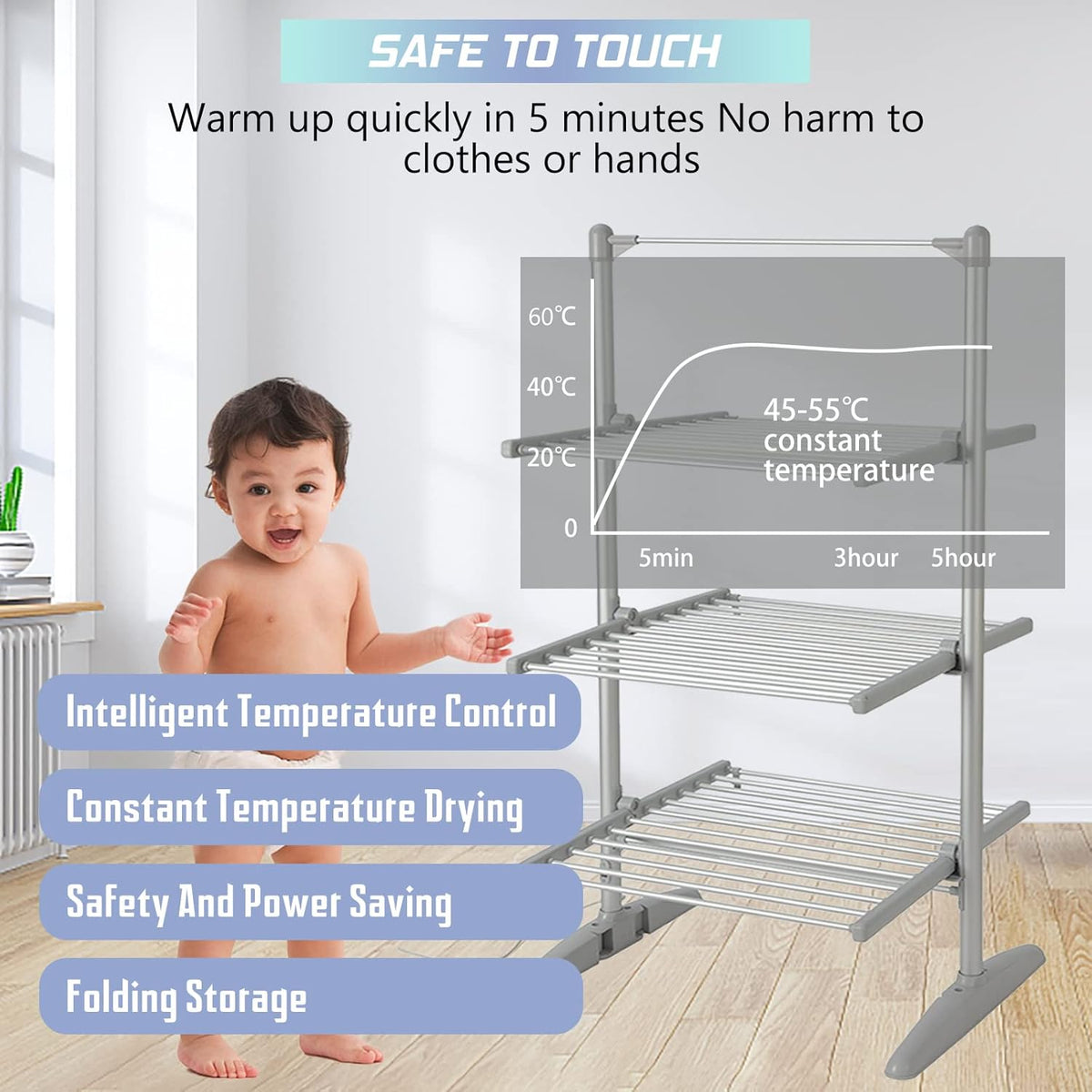 Heated Folding Electric Clothes Drying Rack O295490