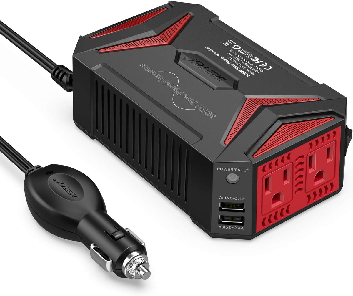 300Watt Pure Sine Wave Power Inverter Car Adapter DC 12V to AC 110V with 4.2A Dual Smart USB Ports Pack of 2 Q7471