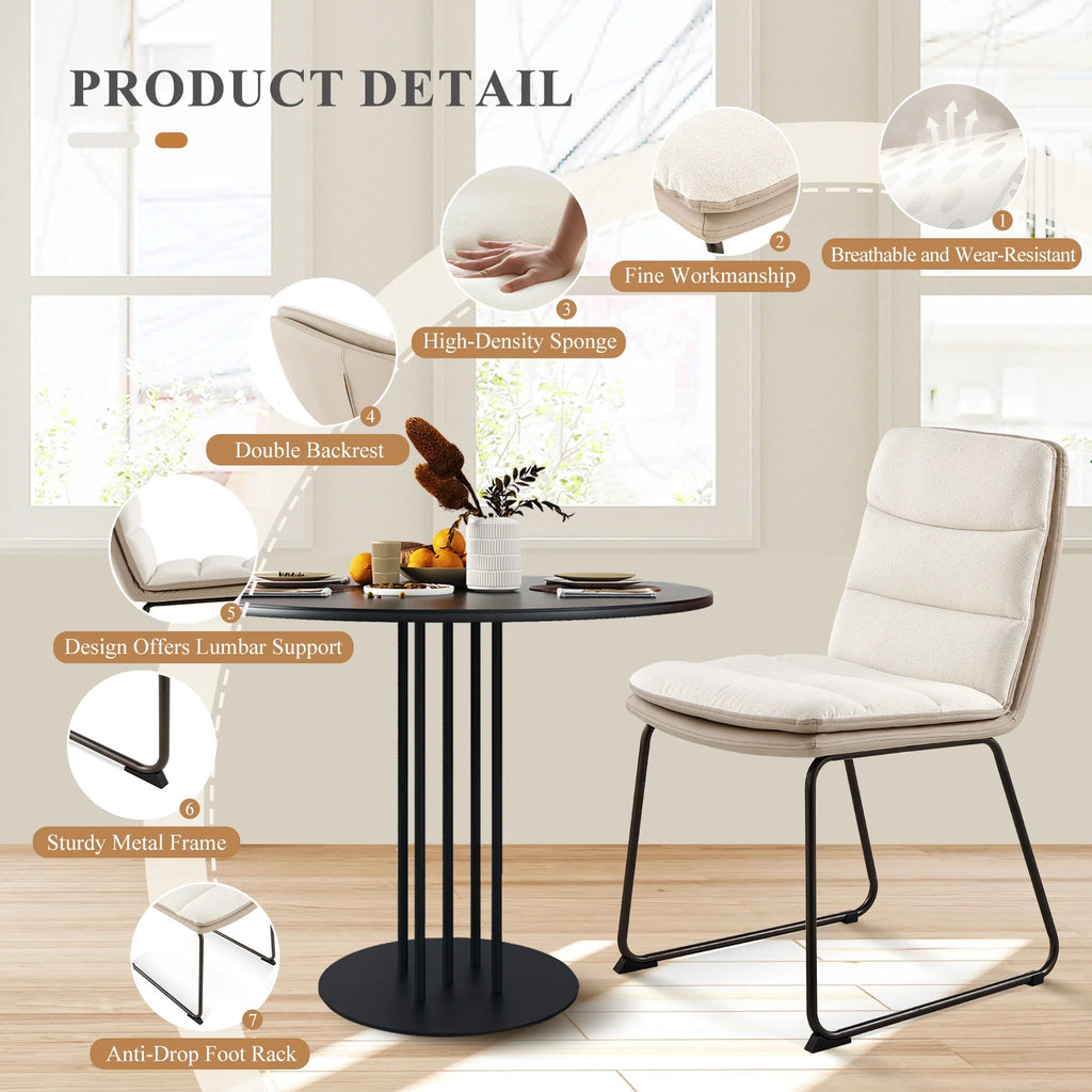 Cream Fabric Upholstered Dining Chairs Set of 2 F9280