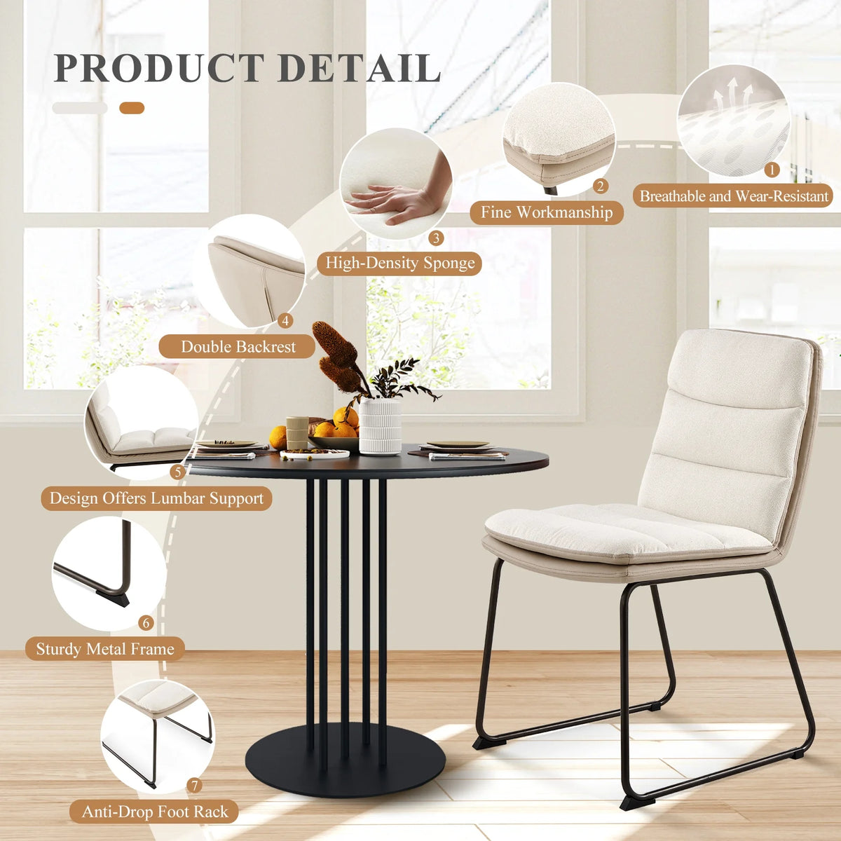 Cream Fabric Upholstered Dining Chairs Set of 2 F9280