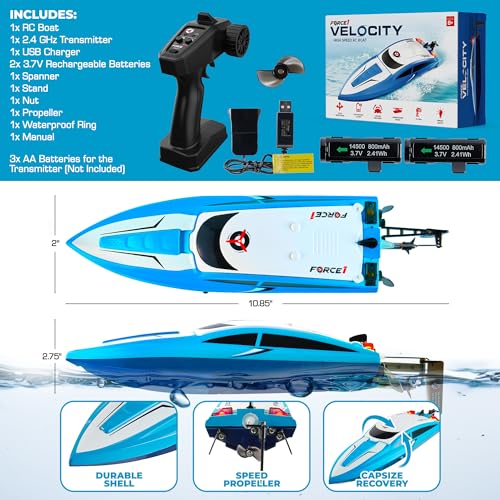 Blue Remote Control RC Boat with 2 Rechargeable Batteries I741718