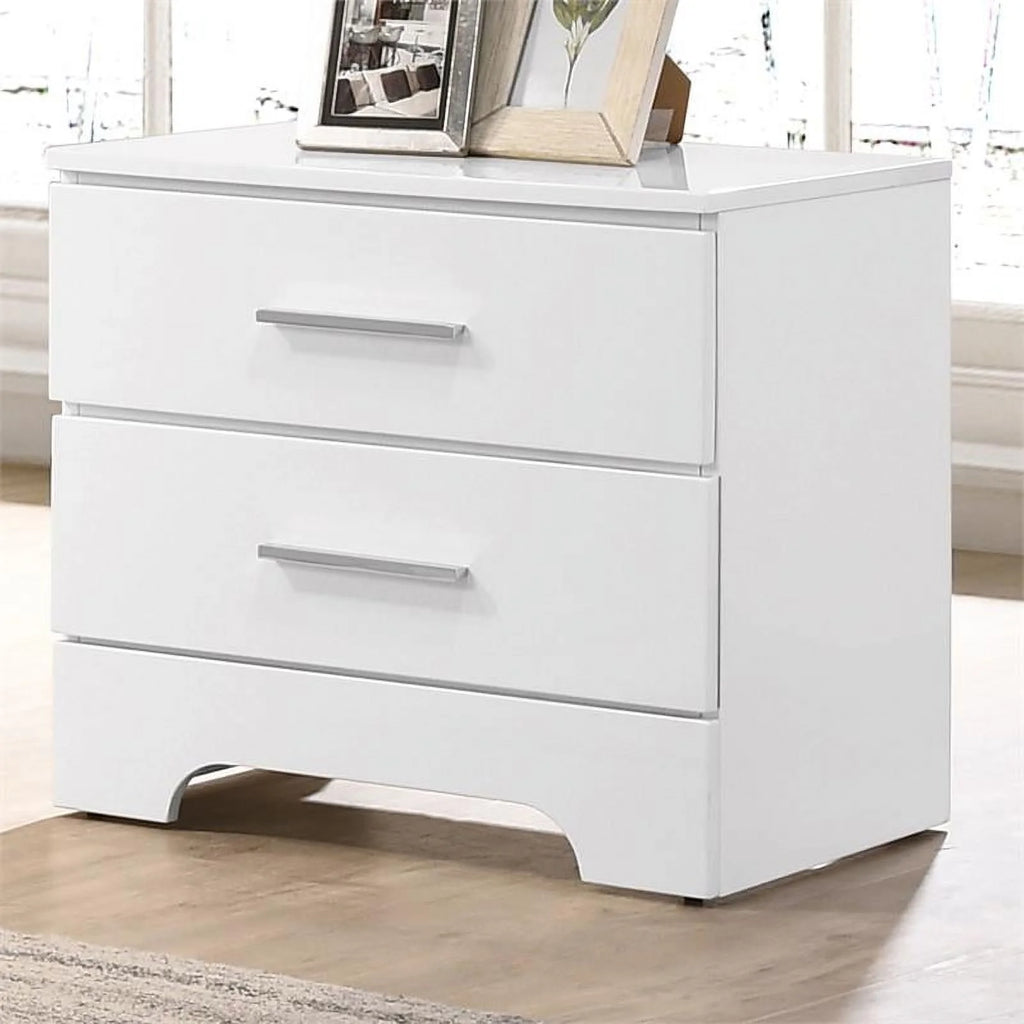 White Wood 2-Drawer Nightstand U8247