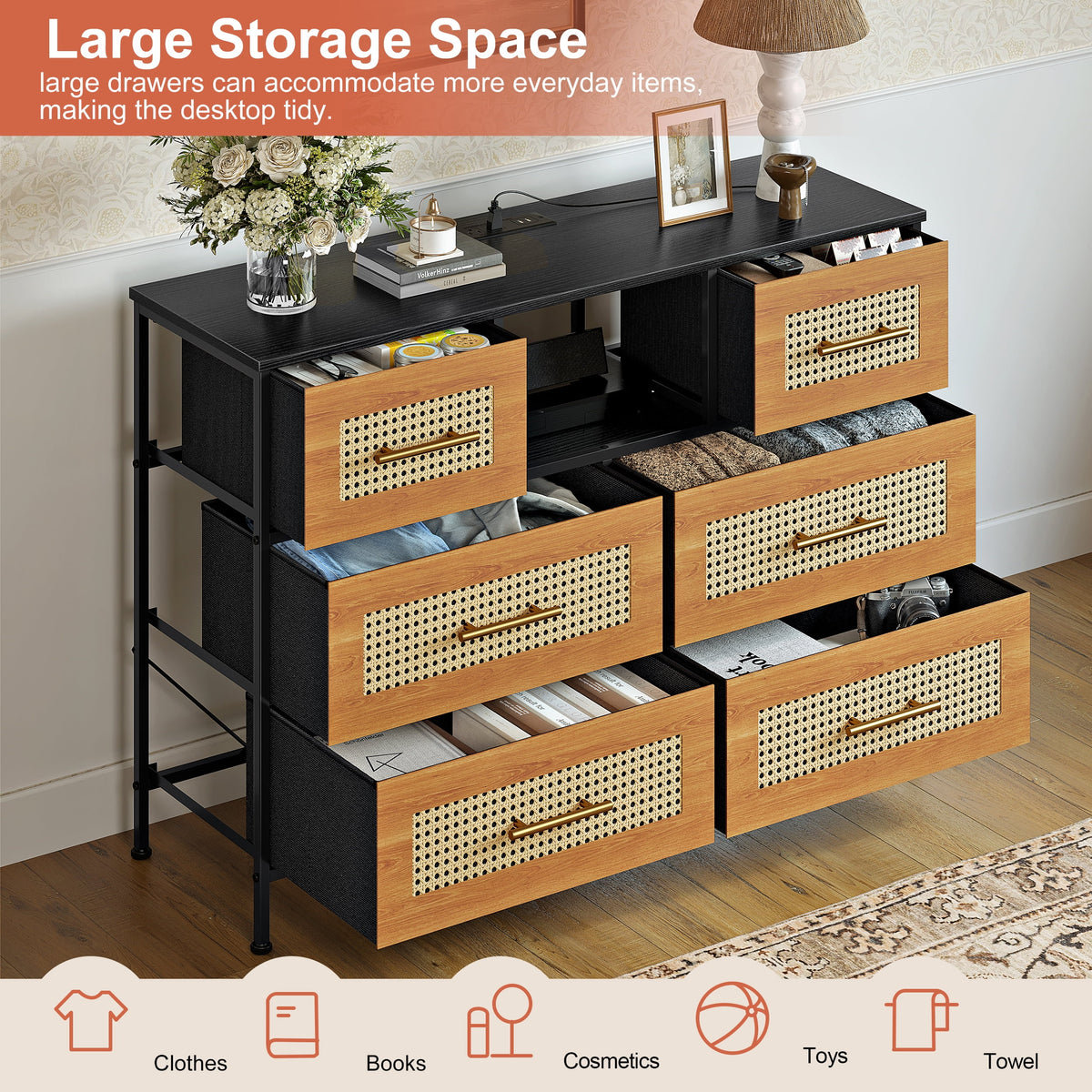 Rattan 6 Drawer Dresser O53853