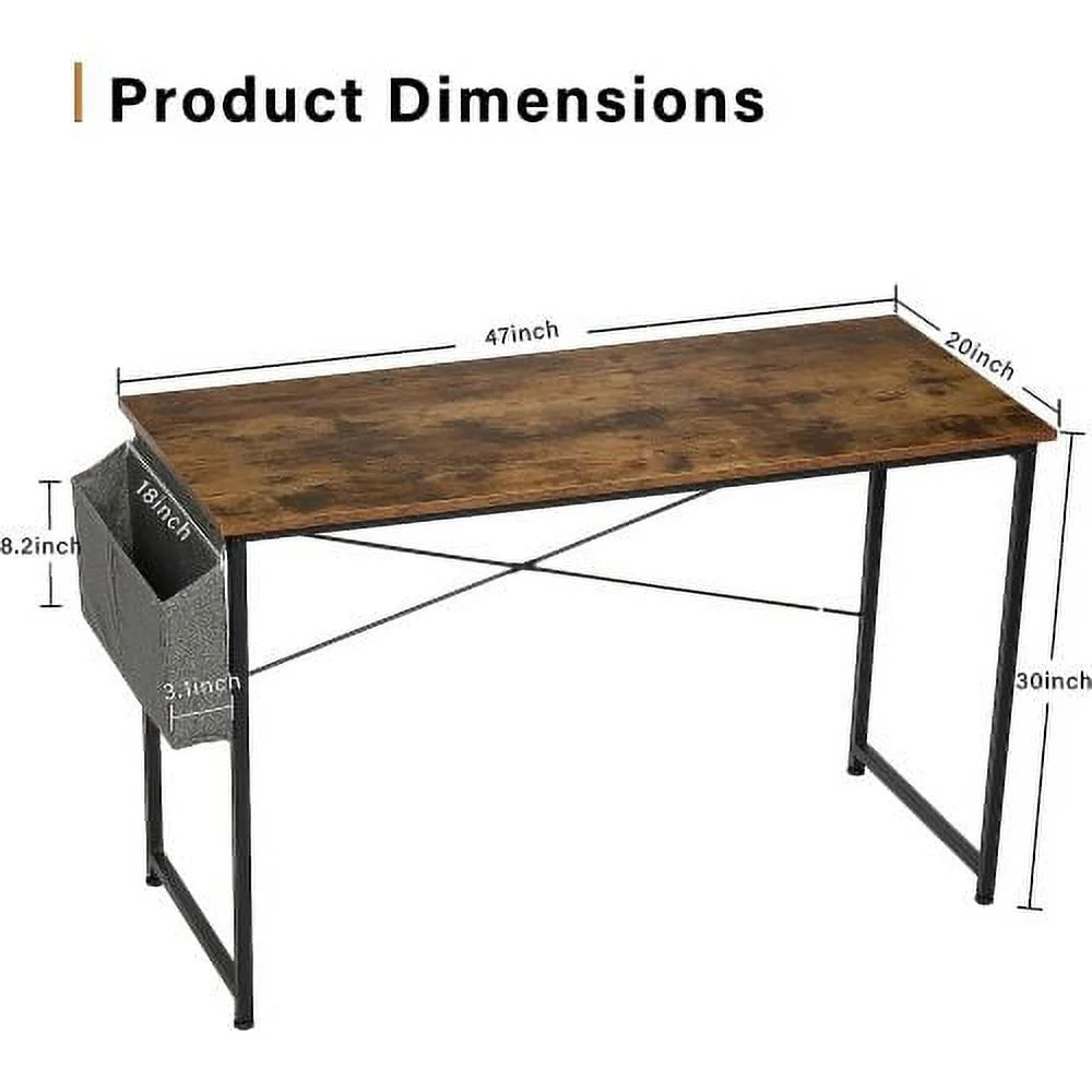 47 Inch Brown Wooden Desk with Storage Bag T242