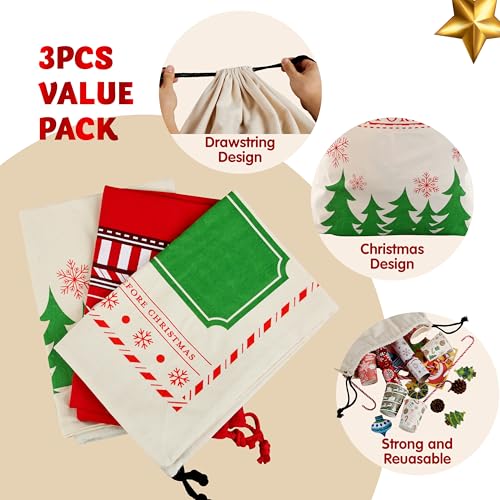 3 PCS Christmas Drawstring Burlap Sack P1962