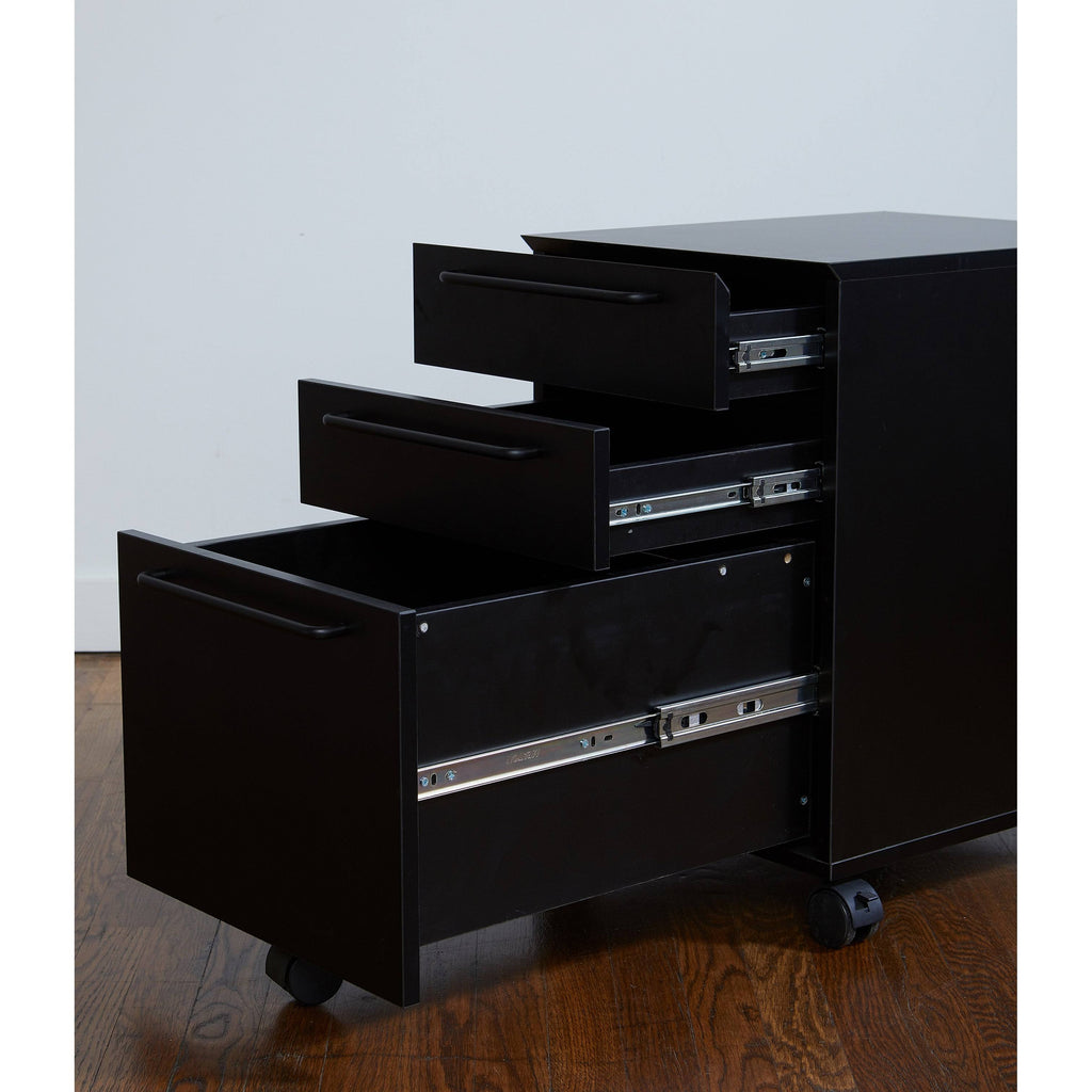 Black Engineered Wood Mobile Pedestal with Castors O2144