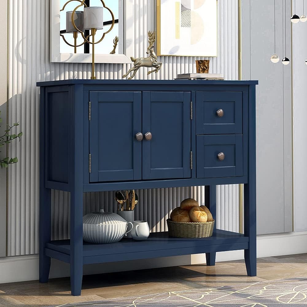 Green Wood Console Table with 2 Drawers C715927