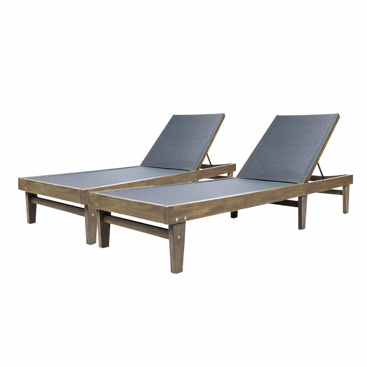Outdoor Mesh and Wood Chaise Lounge Set of 2 Dark Grey F797176