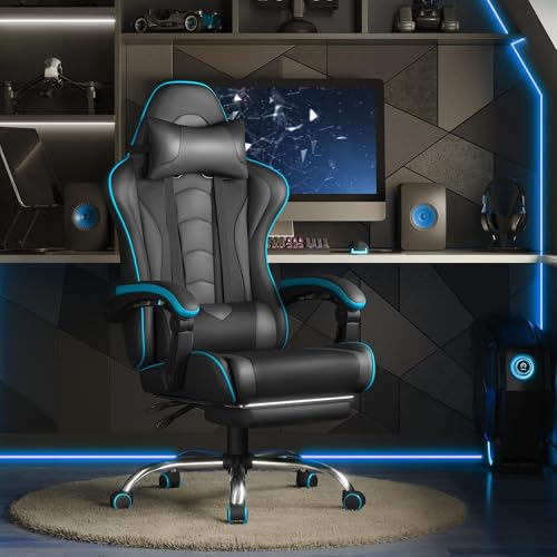 Black Gray Ergonomic Gaming Chair with Massage Lumbar Support and Footrest M212