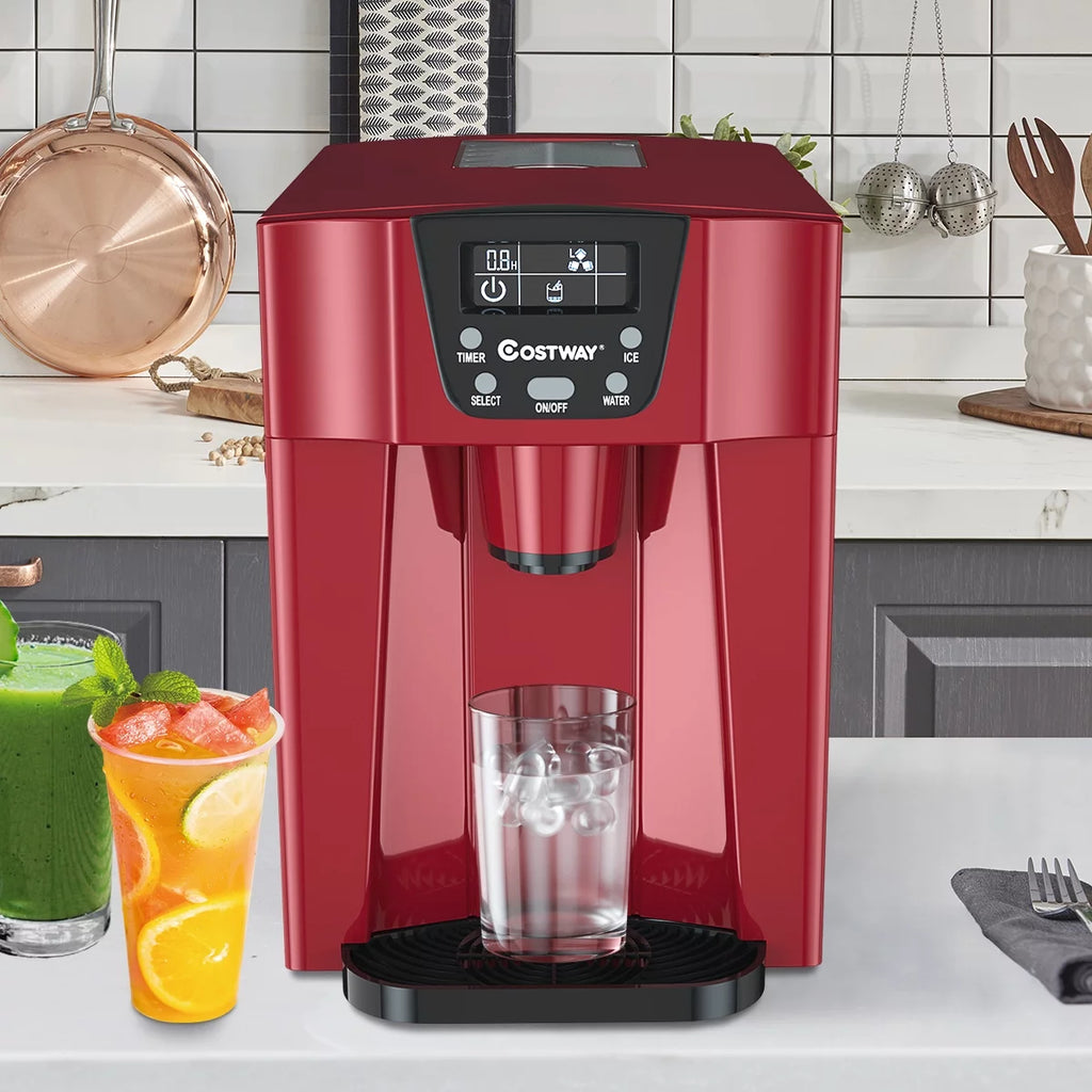 2 In 1 Ice Maker Water Dispenser Countertop 36Lbs/24H Portable Red D841391