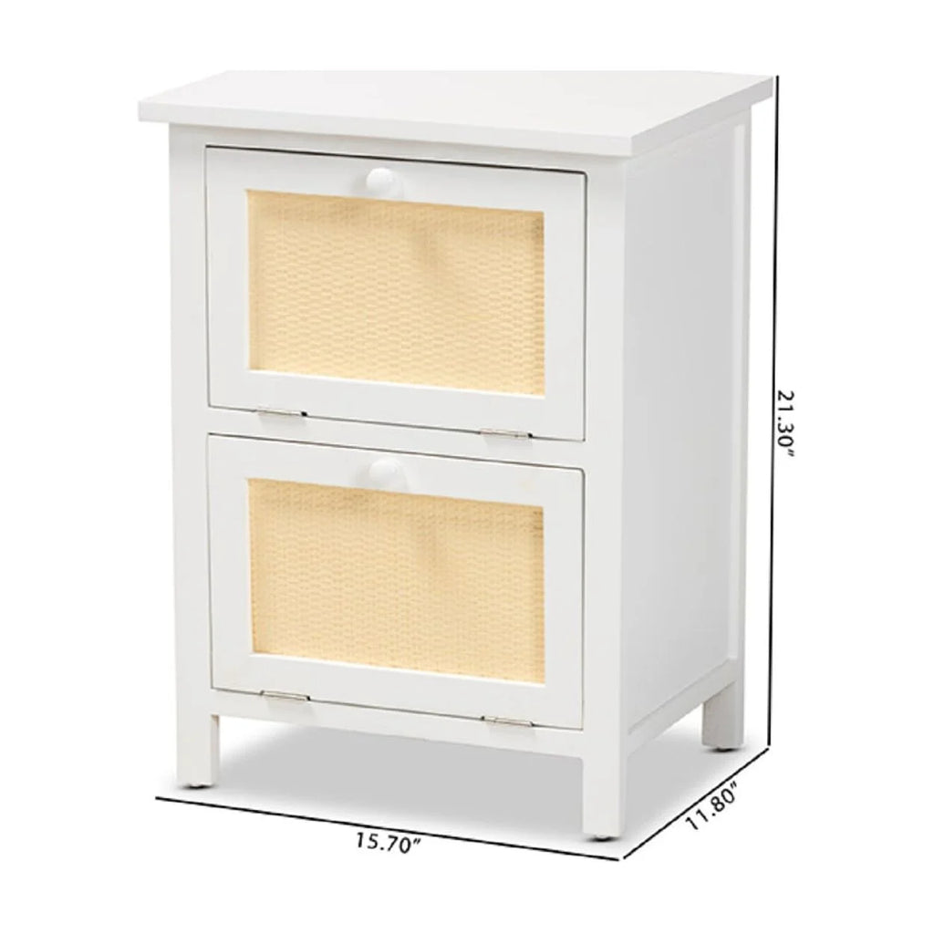 White Wood and Rattan 2-Door Nightstand F191776