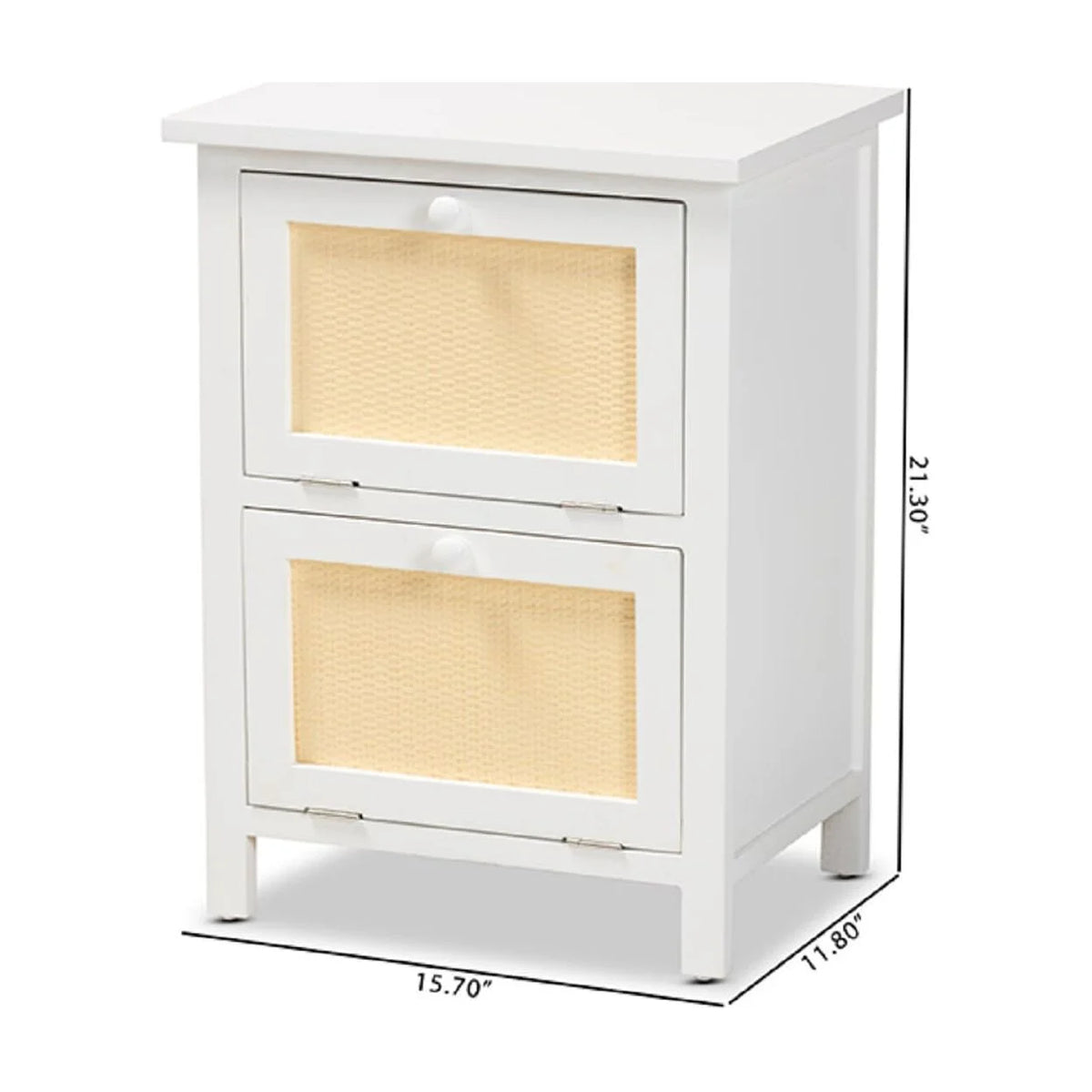 White Wood and Rattan 2-Door Nightstand F191776