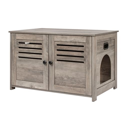 Espresso Wooden Litter Box Enclosure with Double Rooms, 47.2" S593