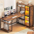 Rustic Brown L Shaped Desk with Storage Shelves 59”L x 31.5”W x 50.7”H W146556