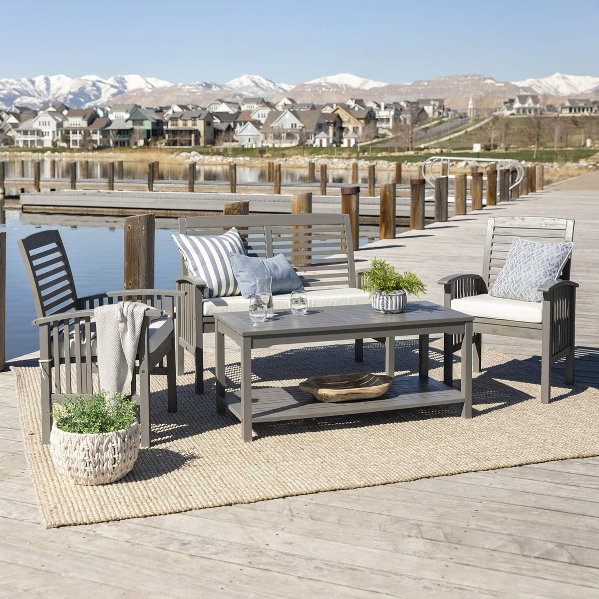 2 Piece Solid Acacia Wood Outdoor Dining Chairs, Set of 2, Brown D508