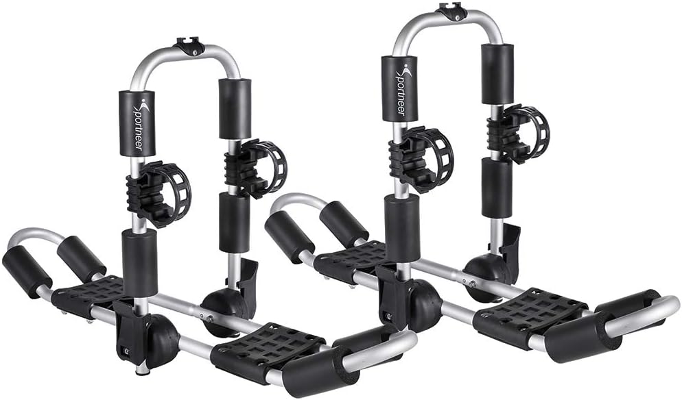 Kayak Roof Rack for 2 Kayaks Folding Aluminum Kayak Carrier J Bar with Paddle Holder M930691