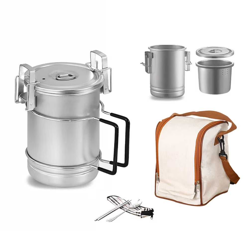 Large Capacity Stainless Steel Camping Cooking Pot with Removable Handle Y85797