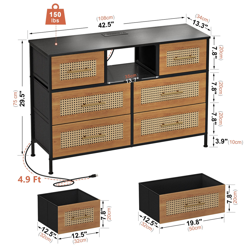 Rattan 6 Drawer Dresser O53853