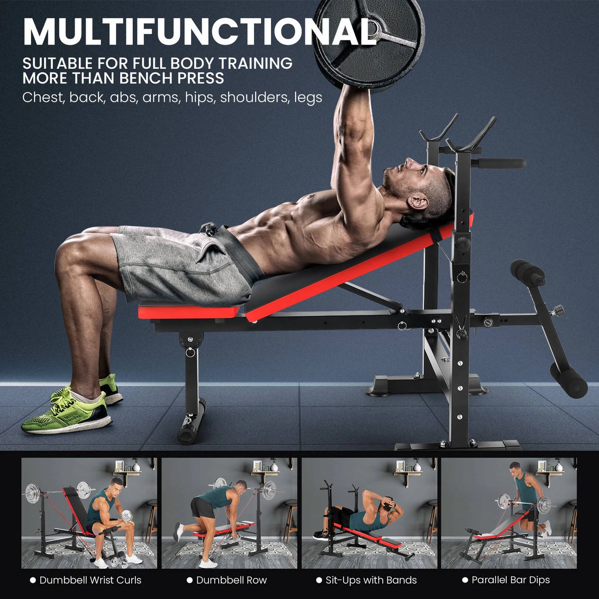 Adjustable Weight Bench Set with Barbell Rack L4785