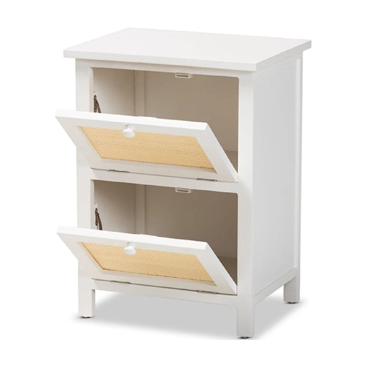 White Wood and Rattan 2-Door Nightstand F191776