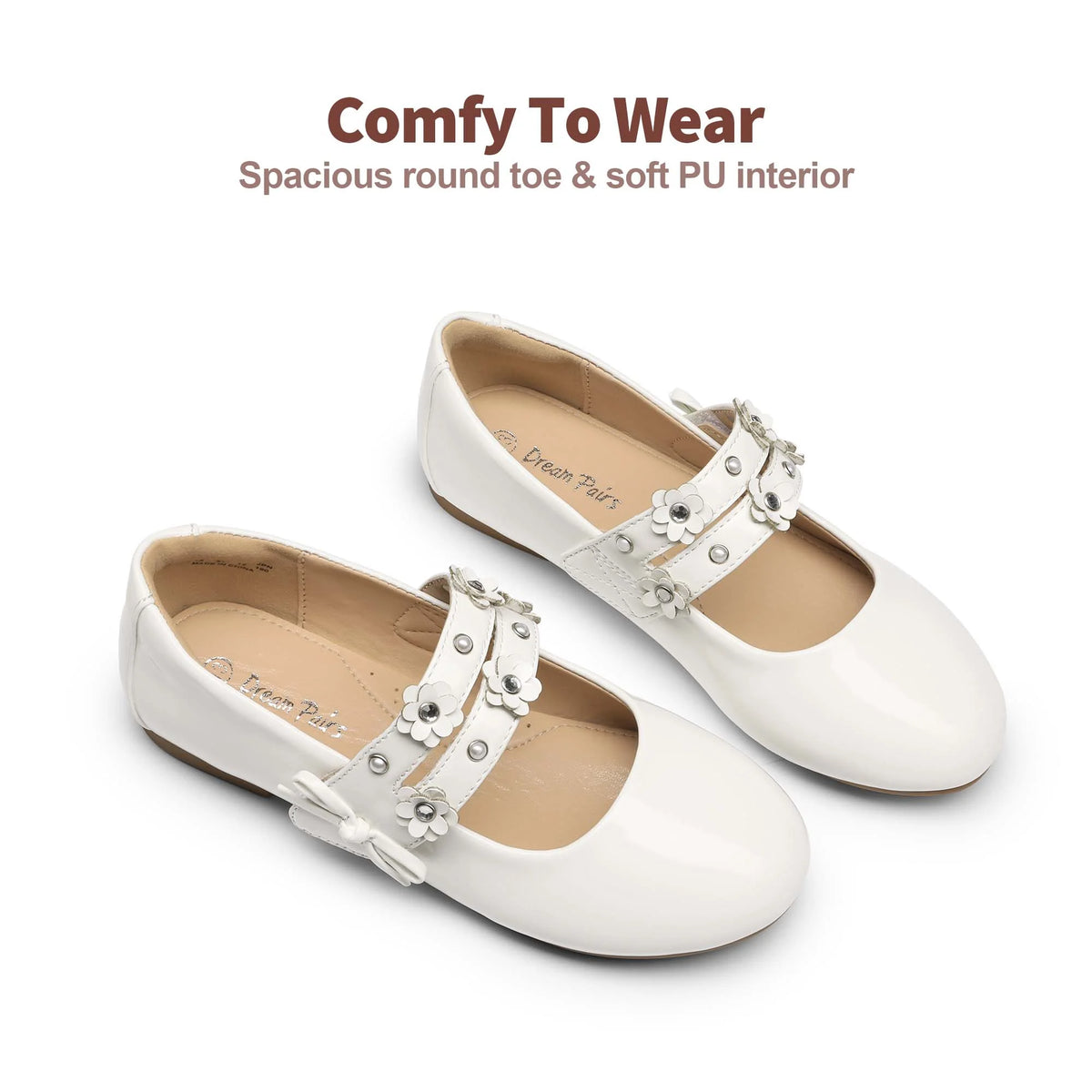 Flower Girl Ballet Flats Pearls Bow Mary Jane Dress Shoes C9416