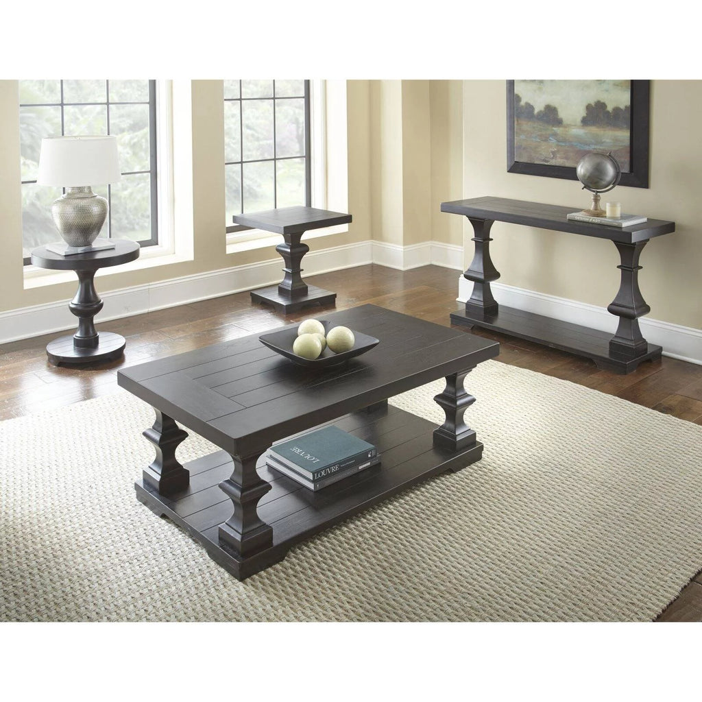 Ebony Coffee Table with Planked Top and Pedestal Base C912070
