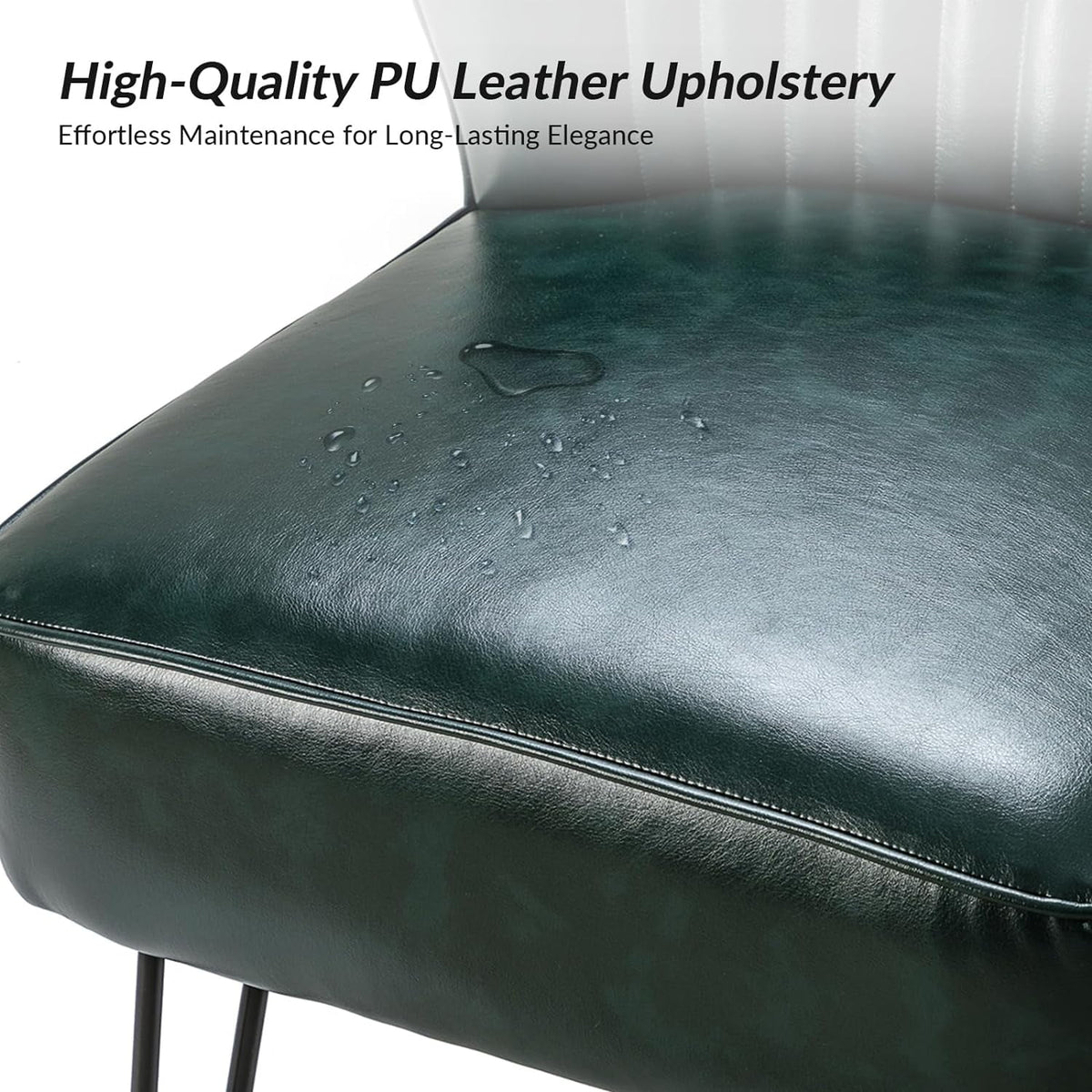 Green Faux Leather Armless Accent Chair with Metal Base O97705