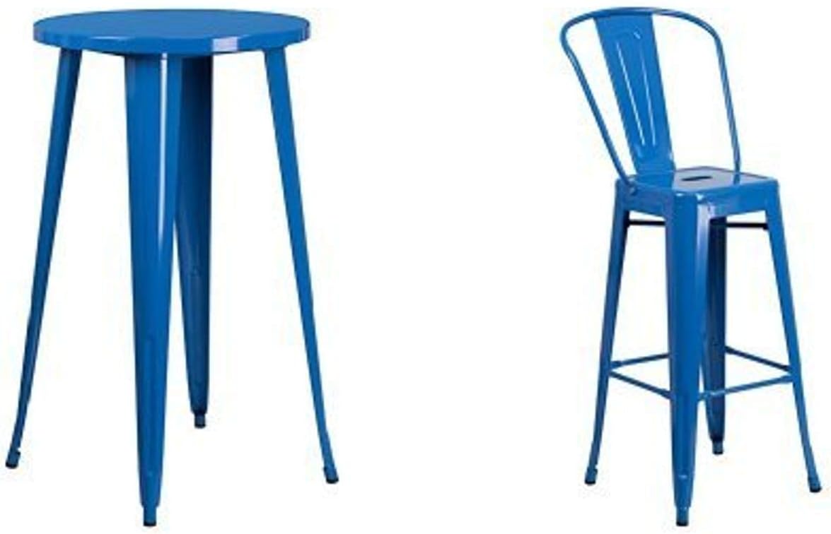 24'' Round Blue Metal Bar Table Set with 2 Stools L761