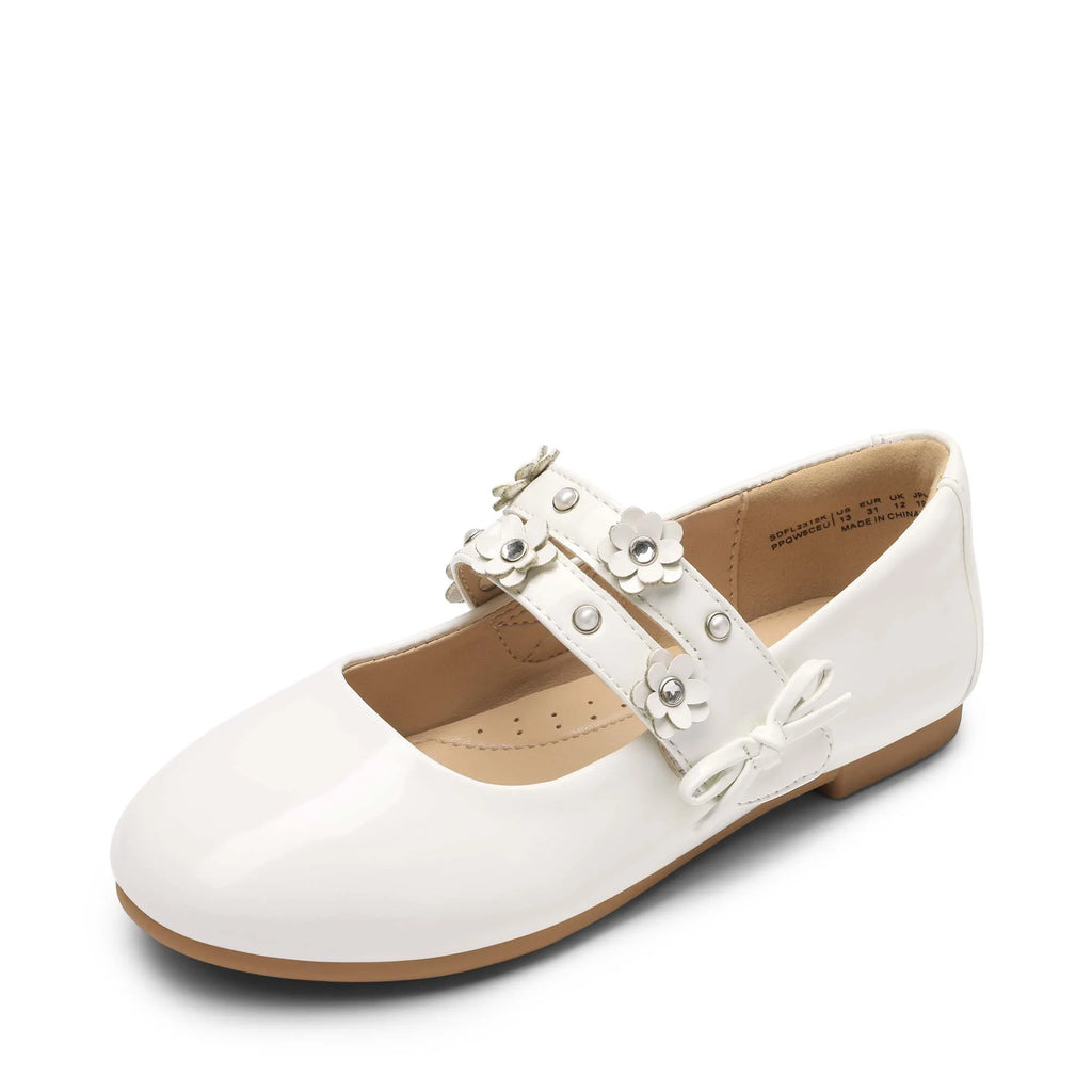 Flower Girl Ballet Flats Pearls Bow Mary Jane Dress Shoes C9416