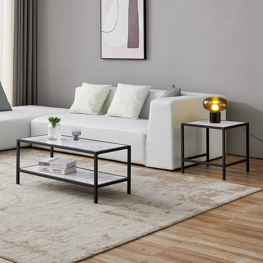 Marble Color Top Nesting Coffee Table Set with Metal Frame N456918