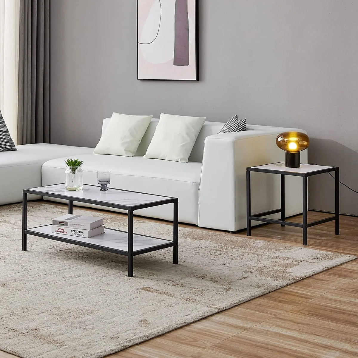Marble Color Top Nesting Coffee Table Set with Metal Frame N456918