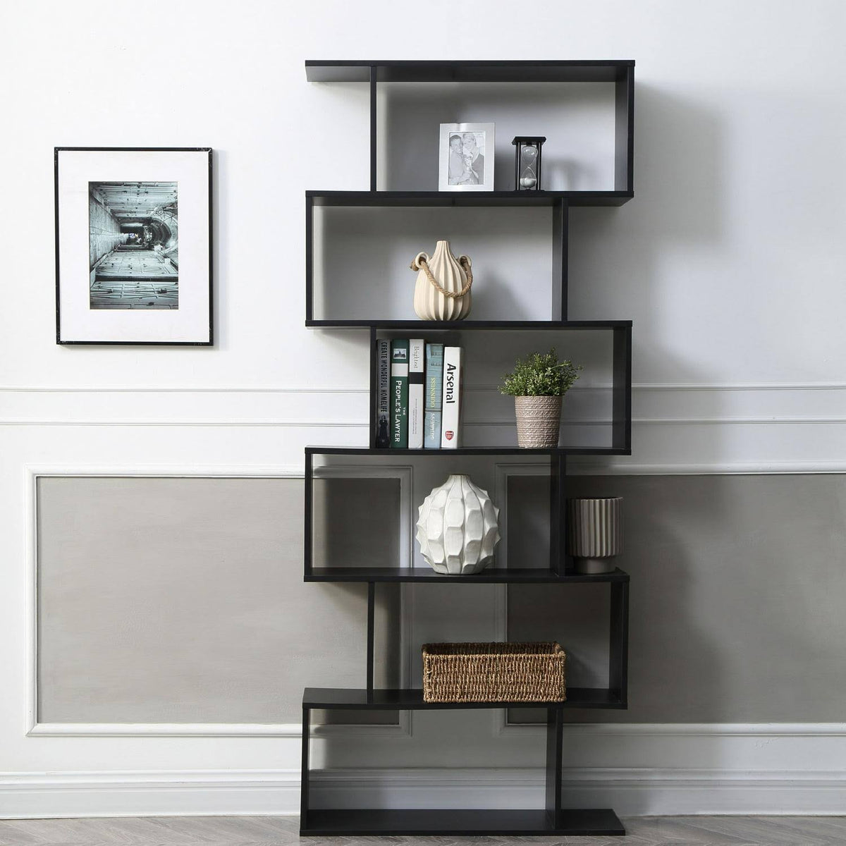Black 6-Shelf Modular Bookcase J69069