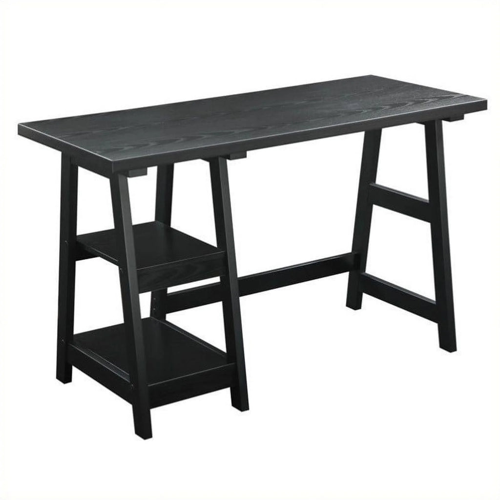 Black Trestle Desk with Shelves K8252