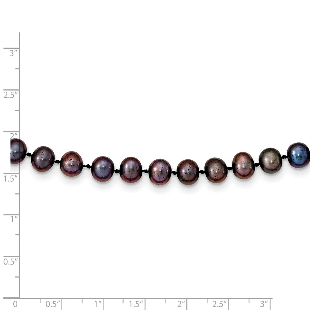 14K Yellow Gold Pearl Chain Necklace 6-7 mm Black Freshwater Cultured 16 inch E7016