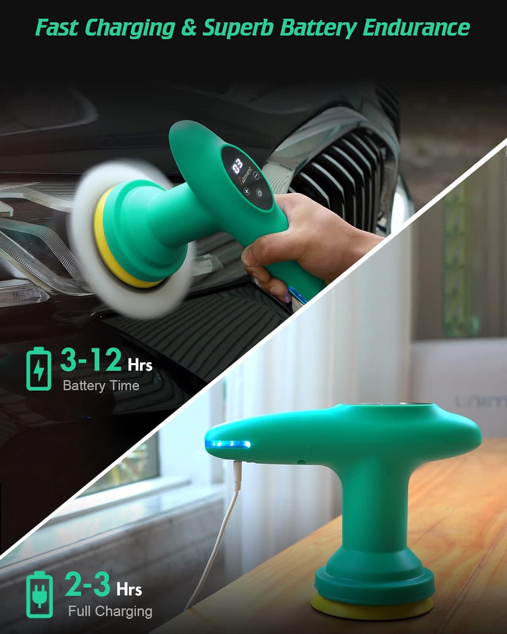 Cordless Car Polisher, 4 inch 2500-6000 RPM Micro Car Buffer Polisher with Touchscreen, 6 Speeds Orbital Buffer with Paste Wax & Pads L921623
