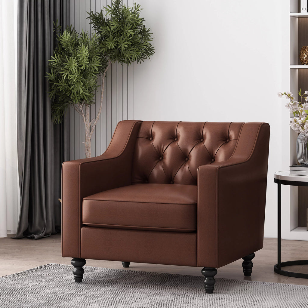 Dark Brown Faux Leather Tufted Club Chair U59085