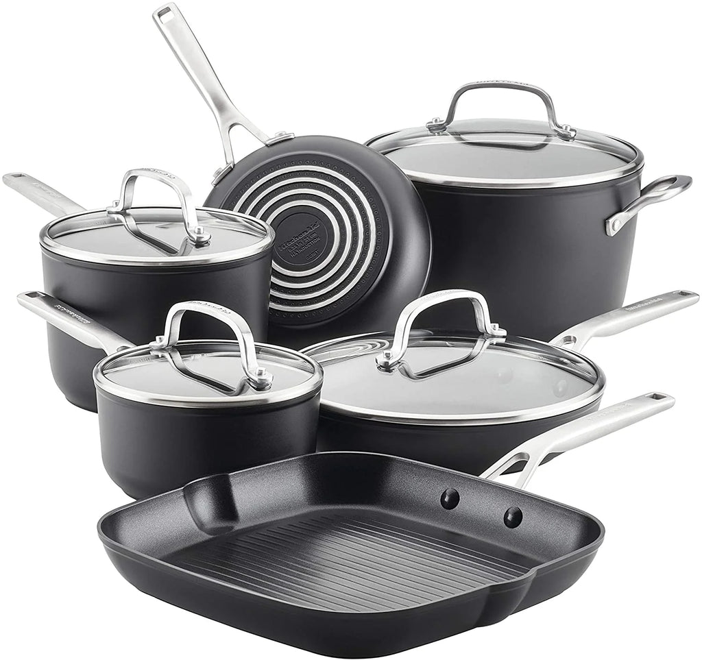 Hard Anodized Induction Nonstick Frying Pans Set 4 Piece Matte Black K677