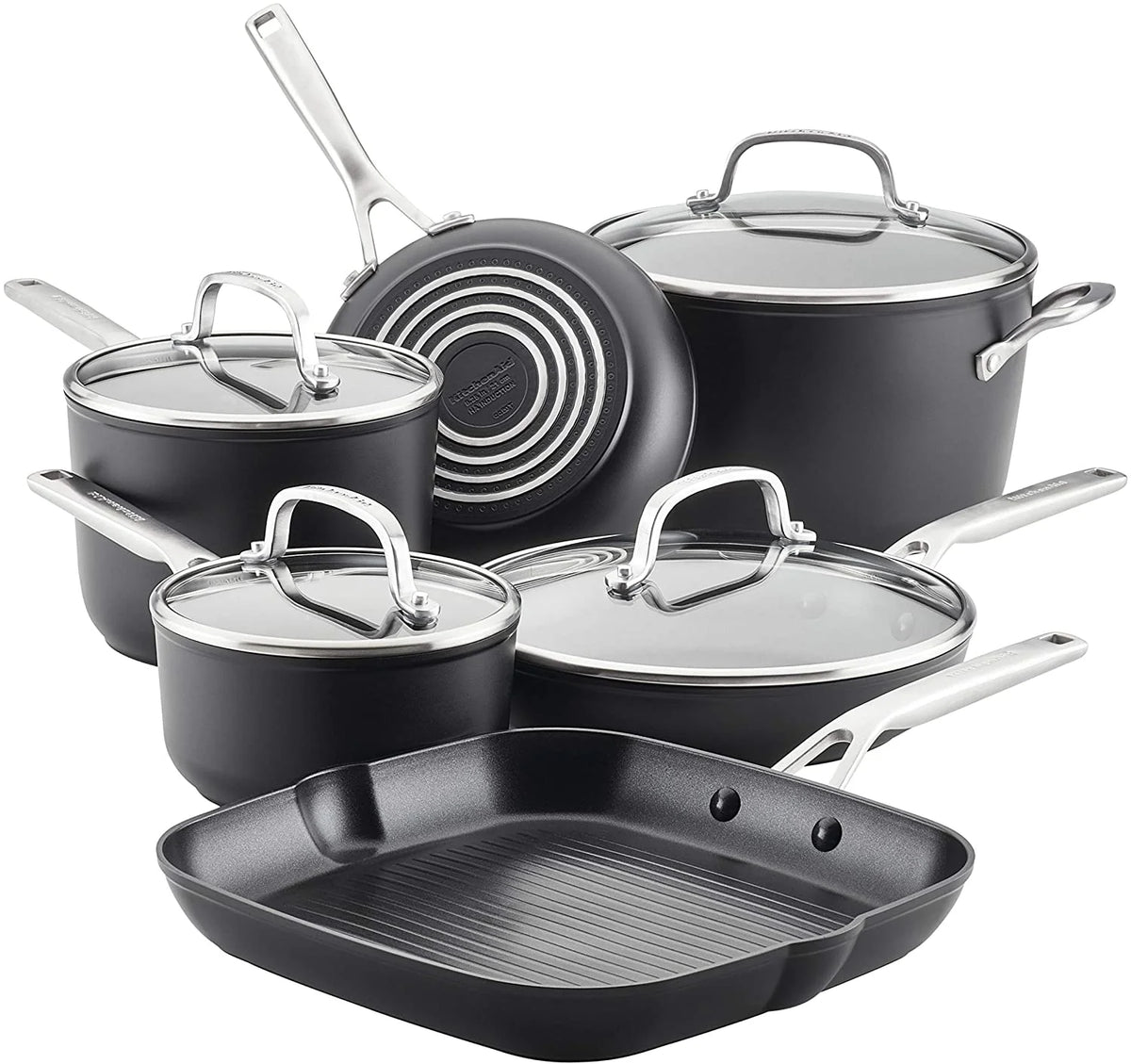 Hard Anodized Induction Nonstick Frying Pans Set 4 Piece Matte Black K677