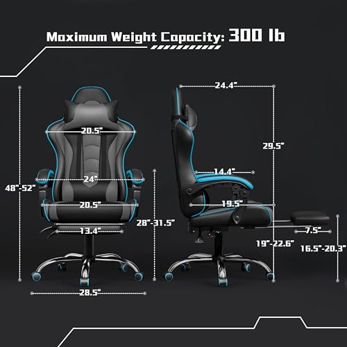 Black Gray Ergonomic Gaming Chair with Massage Lumbar Support and Footrest M212