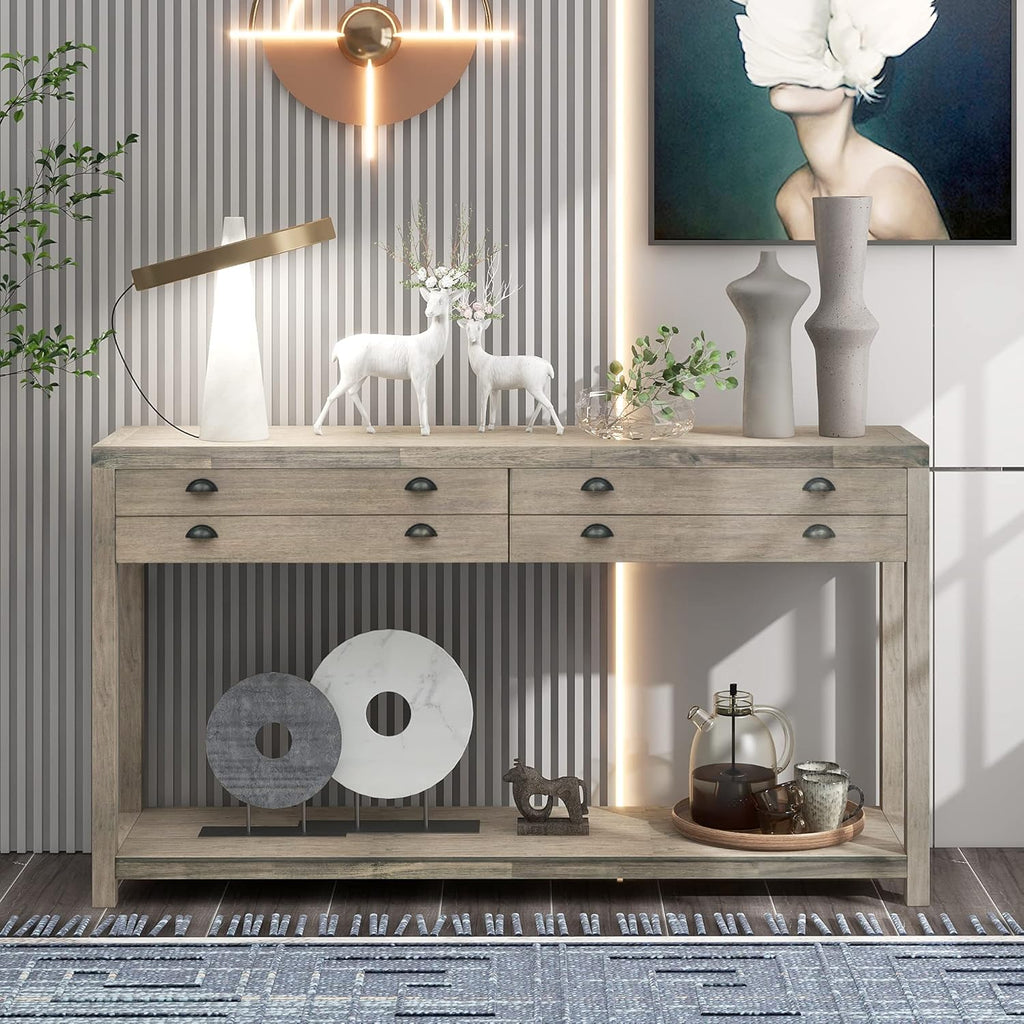 Green Wood Console Table with 2 Drawers C715927