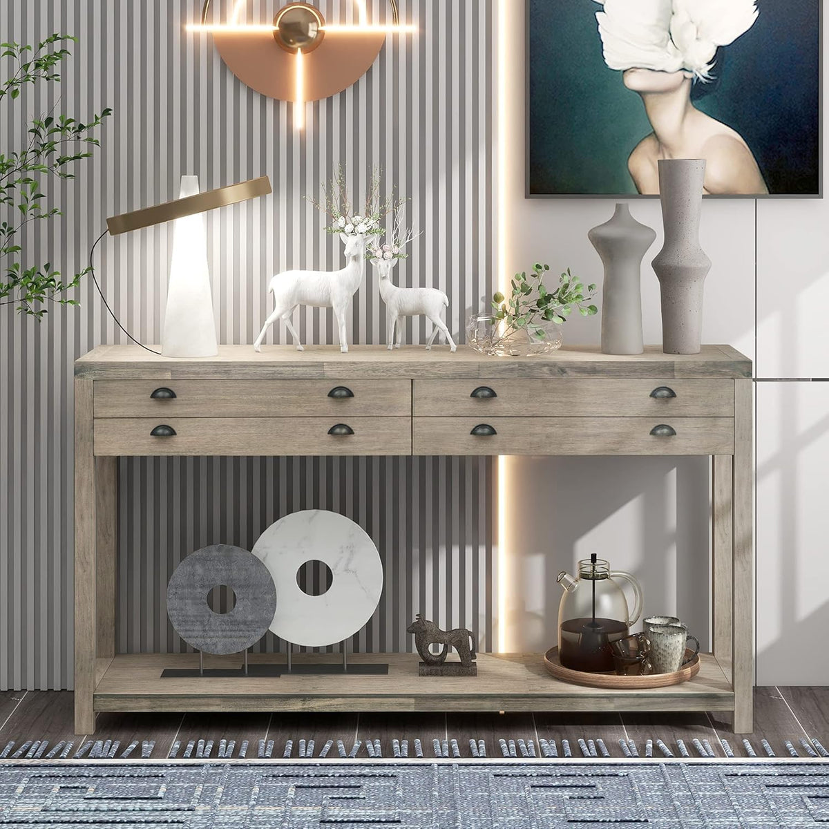 Green Wood Console Table with 2 Drawers C715927