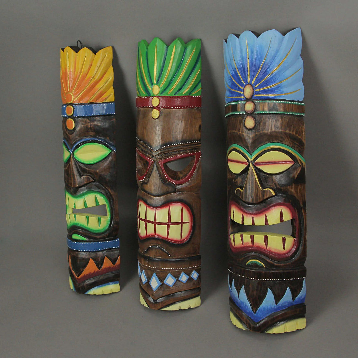Set of 3 Hand Carved Tiki Style Wall Masks C284757