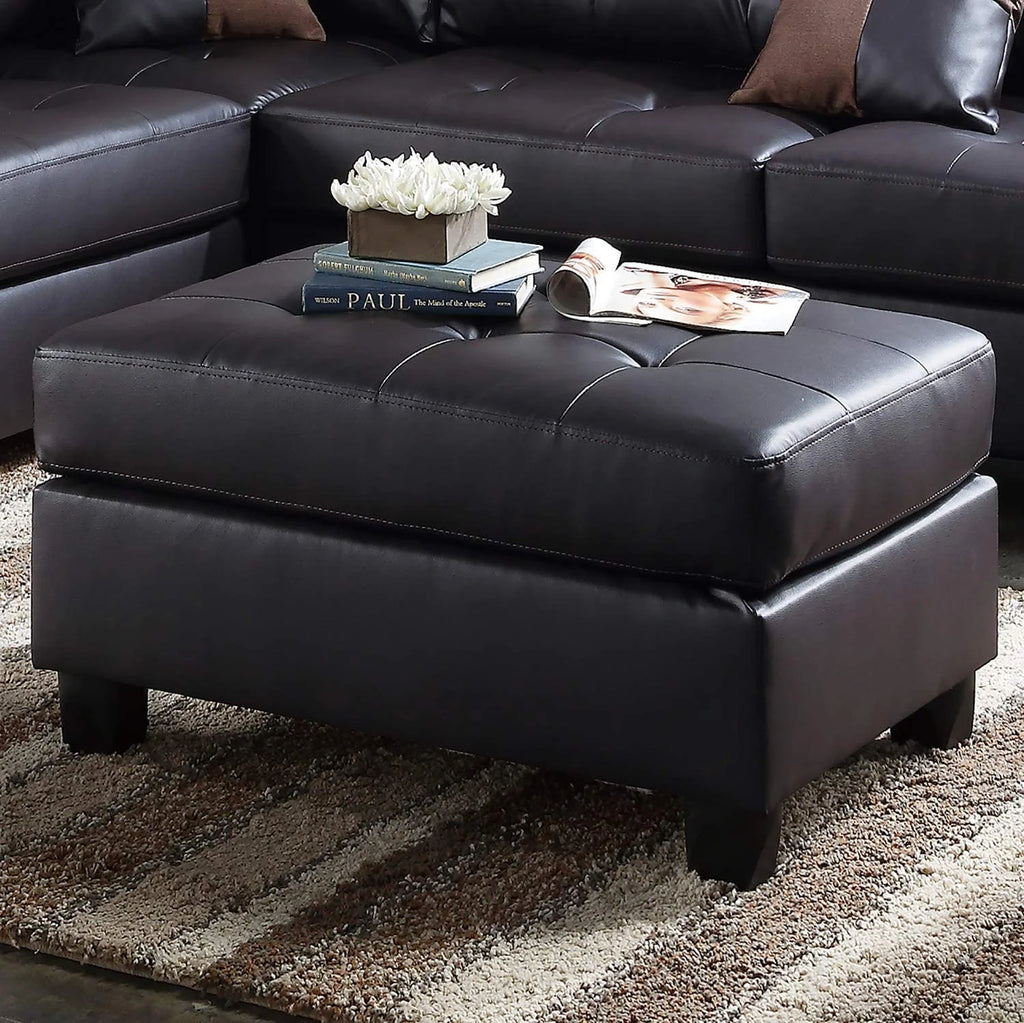 L-Shape Faux Leather Sectional Sofa with Chaise and Ottoman C9390